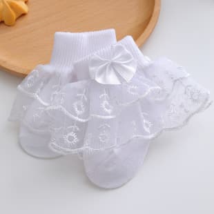 Girls Double-Layer Lace Bow Trim Socks, Spring/Summer Thin Breathable Baby Princess Socks, Kids Socks Wholesale in Stock