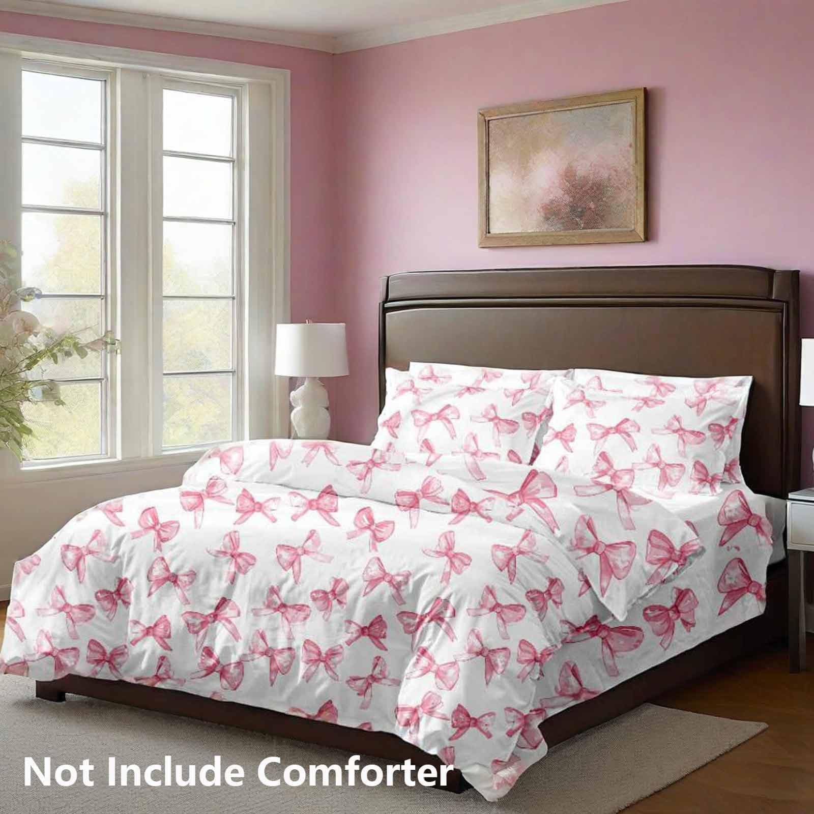 Cross-border Duvet Cover 3-Piece Set Pink Bow Digital Print Bed Sheet Amazon Export Bedding Home Textile