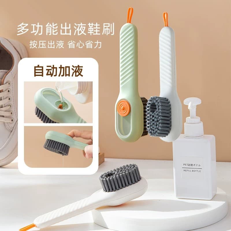 Multifunctional Long-Handle Shoe Brush, Household Press-Type Soft Bristle Laundry Cleaning Shoe Brush, Non-Damaging Shoe Care Tool