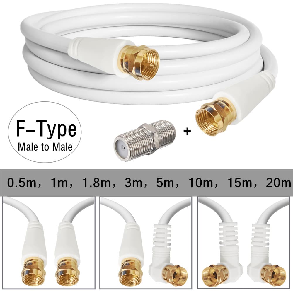 F Male to Male Video Cable, Satellite Receiver RF Cable, Imperial F Connector, Set-top Box Antenna Coaxial Cable with F Female to Female Adapter