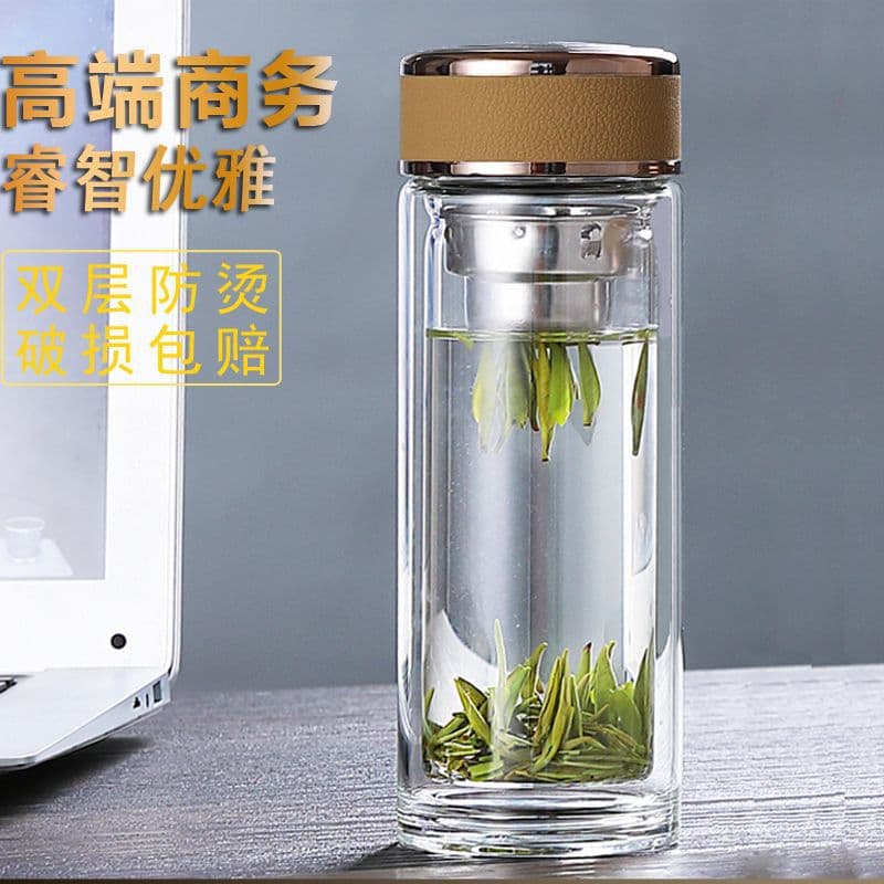 Large capacity heat-resistant glass double-wall tea cup for men's home use portable outdoor car travel water bottle