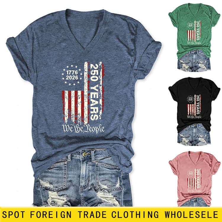 1776 2026 250 Years We Amazon eBay Independent Station Casual Stylish Women's V-Neck Short Sleeve T-Shirt