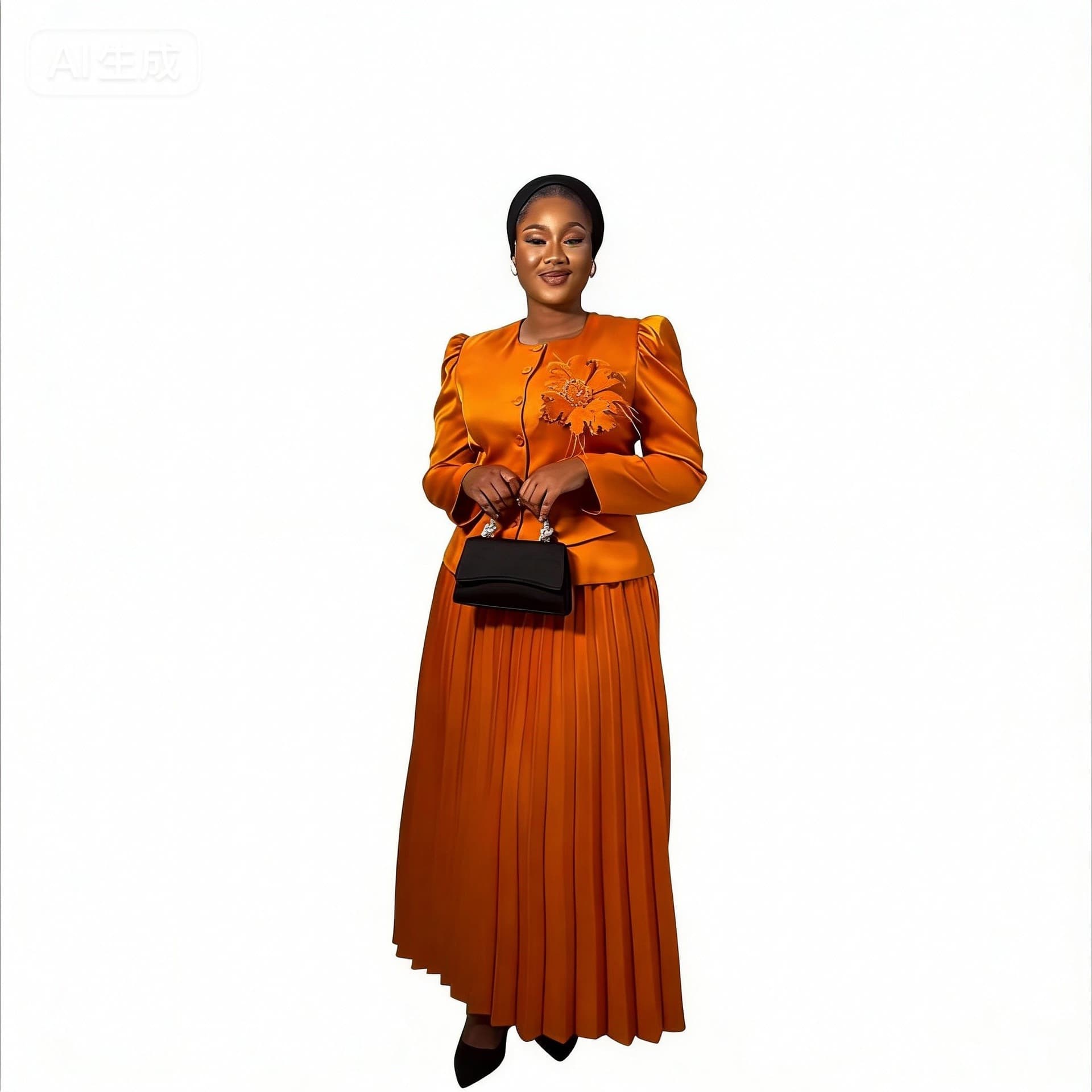 2026 Spring New Pleated Skirt Set Floral Orange Evening Dress Plus Size Women's Clothing Export Bestseller Wholesale Africa