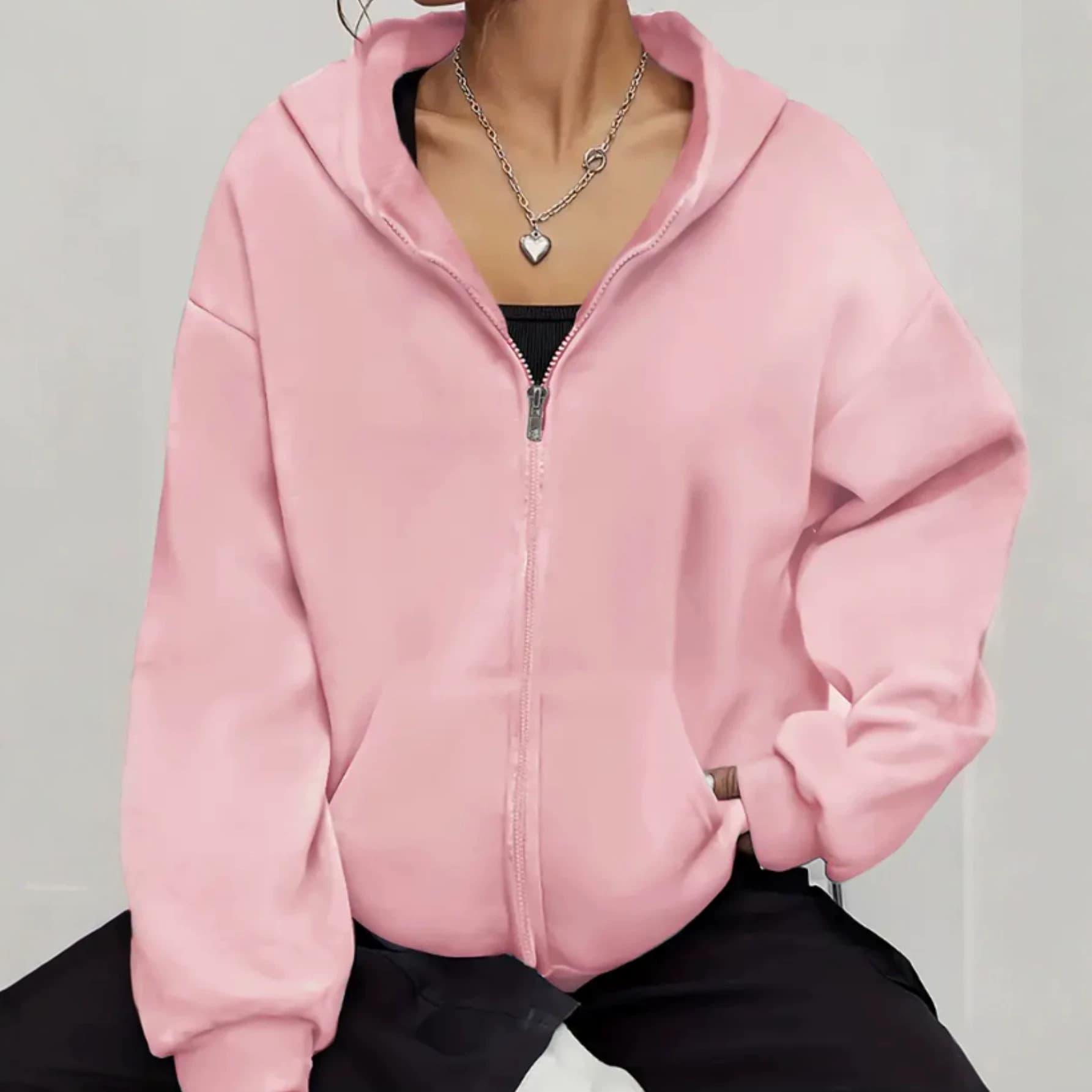 Pink Sparkle Love Fireworks New Year Text Hoodie New Year's Eve Date Drop Shoulder Casual Zip Hoodie Cross-Border Jacket New Style