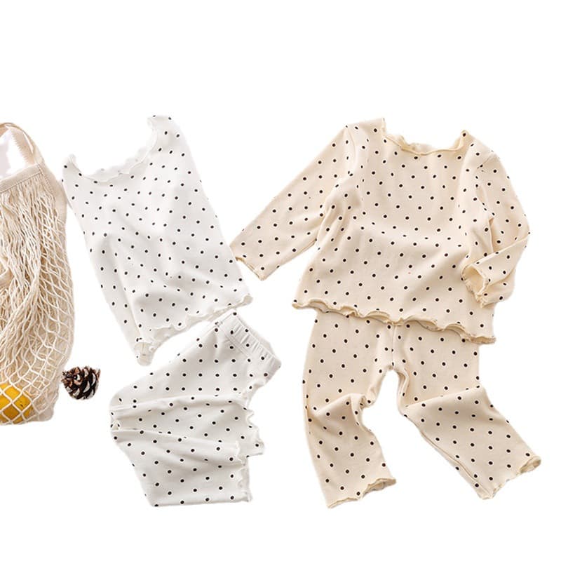Korean Style Baby Polka Dot Pajamas for Spring/Autumn/Summer, Girls Long-Sleeve Two-Piece Set