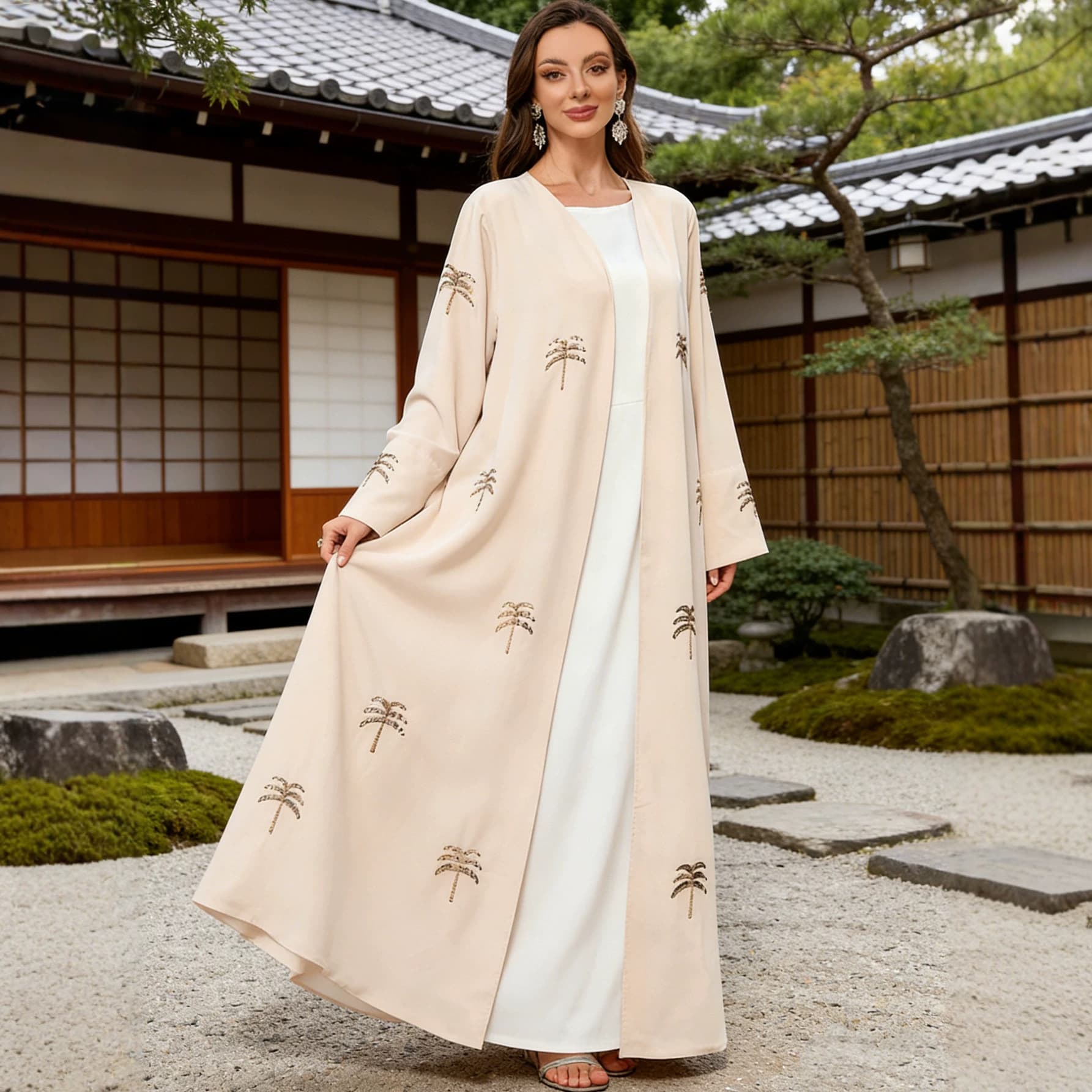 Cross-border E-commerce Women's Heavy Embroidery Embroidered Dress Cardigan Women's Robe Long Skirt Robe Cardigan