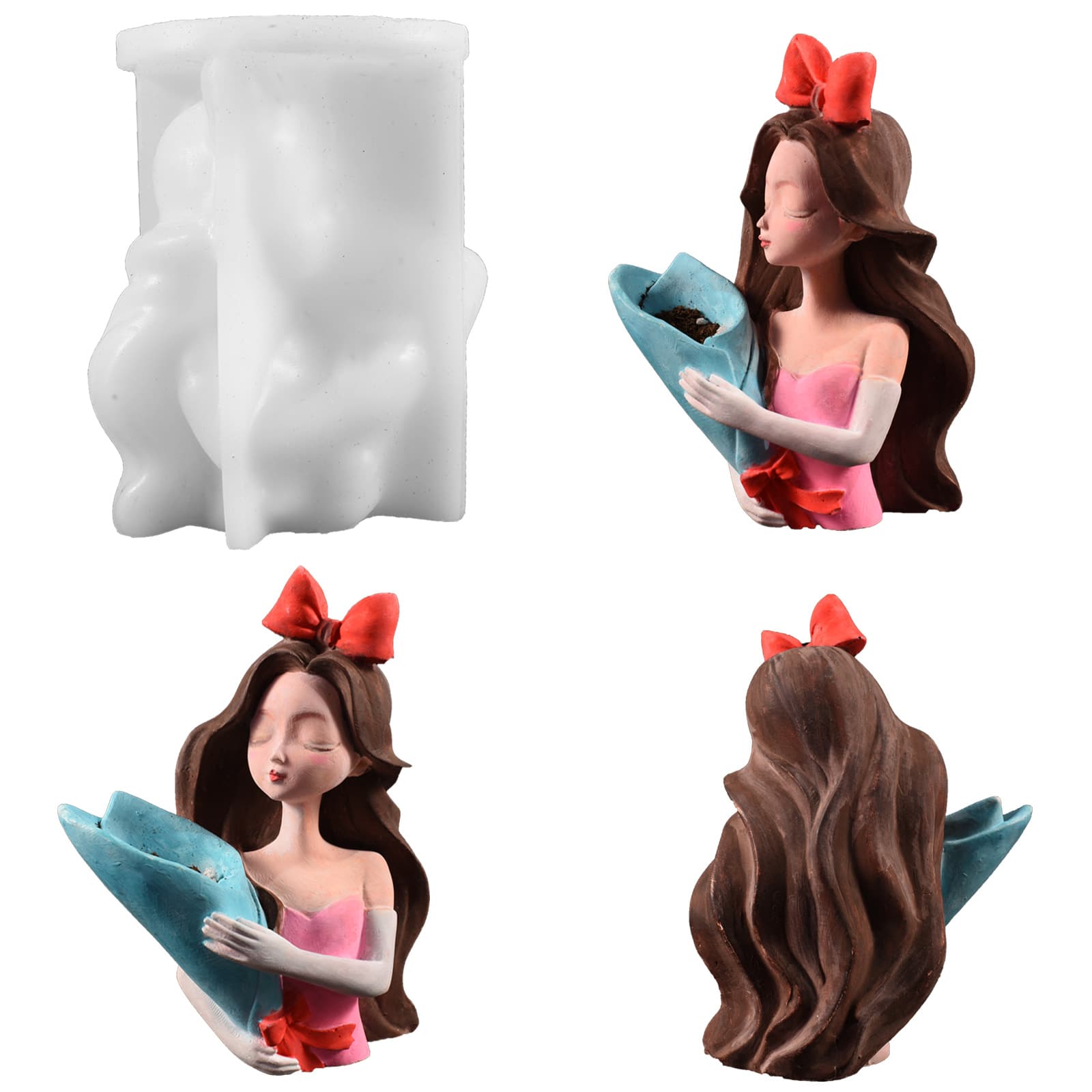 European Bow Alice Potted Plant Silicone Mold Epoxy Resin DIY Female Figure Bouquet Decoration