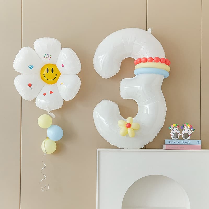 Birthday Number Balloon White Anniversary Children's Party Scene Decoration One-Year Ceremony Atmosphere Photo Prop