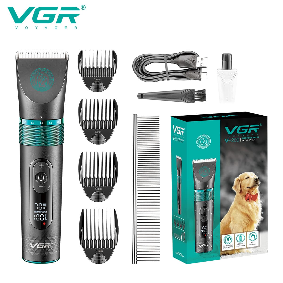 VGR209 Cross-border Electric Pet Grooming Clipper IPX7 Waterproof Digital Display Cat Paw Hair Trimmer Dog Hair Clipper
