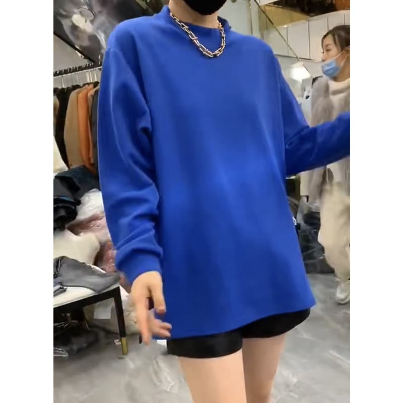European Women's Clothing Station 2025 New Autumn European Style Trendy Oversized Mid-Length Slit Stylish Long-Sleeve T-Shirt Base Shirt for Women