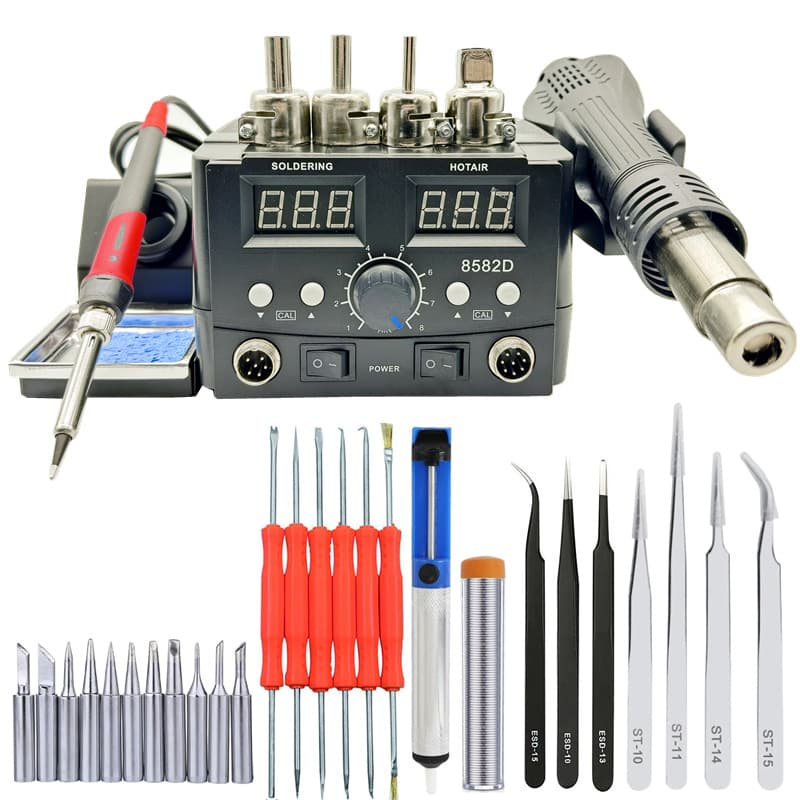 Cross-Border 2in1 Air Gun Soldering Station 936 Soldering Iron 8588 Air Gun 8582D Digital Display Automatic Sleep Desoldering Rework