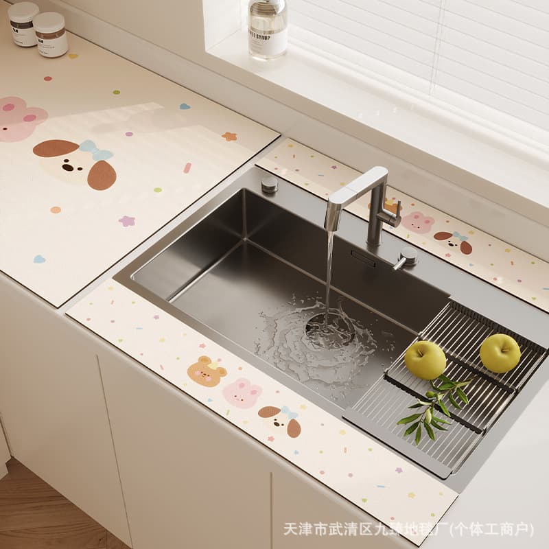 Kitchen Sink Drying Mat Diatom Mud Water Absorbent Quick-Dry Non-Slip Water Stop Strip Faucet Countertop Splash Guard Mat
