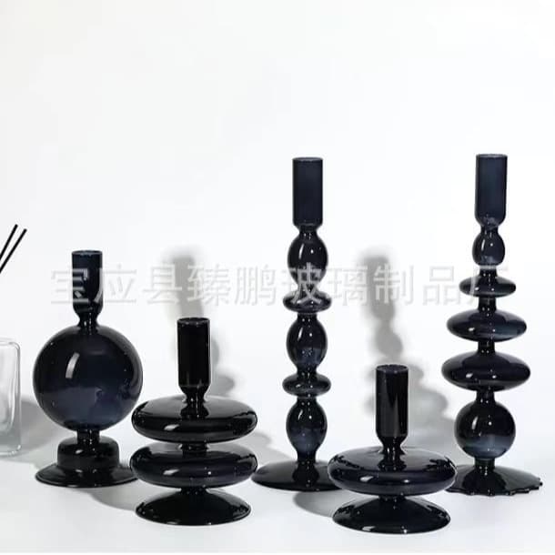 Minimalist Retro Wedding Decoration French Glass Candle Holder Desktop Decorative Ornament Glass Candle Holder Flower Vase