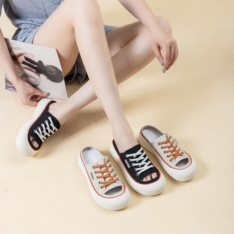 Korean Style Outdoor Slippers Women Thick Sole Canvas Shoes 2026 Summer Casual Sneakers Breathable Sports Shoes Daily Ins Fashion