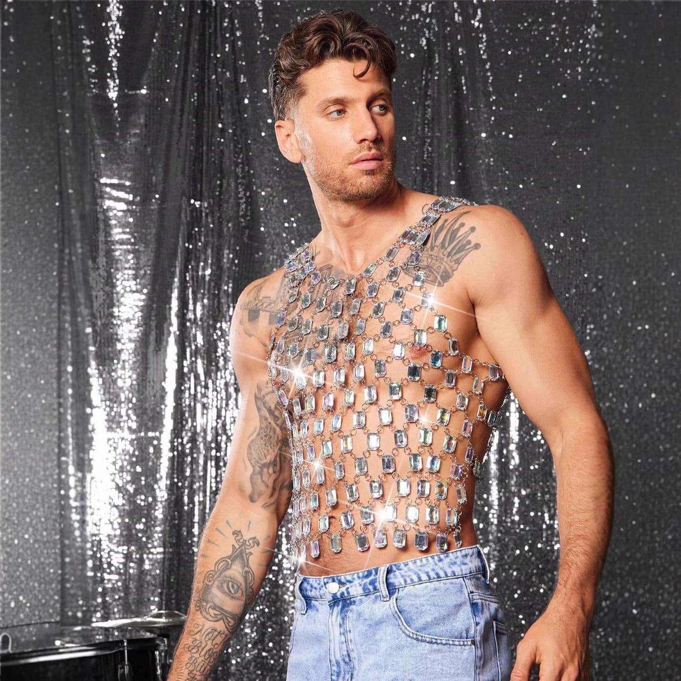 Heavy Metal Style Rhinestone Clothing Gemstone Vest Top for Music Festival Party Nightclub Wear Men's Fashion from China