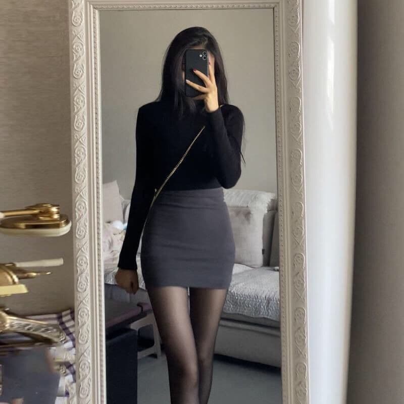 Popular online style women's autumn and winter stretchy slim-fitting pencil skirt, sexy high-waisted midi skirt