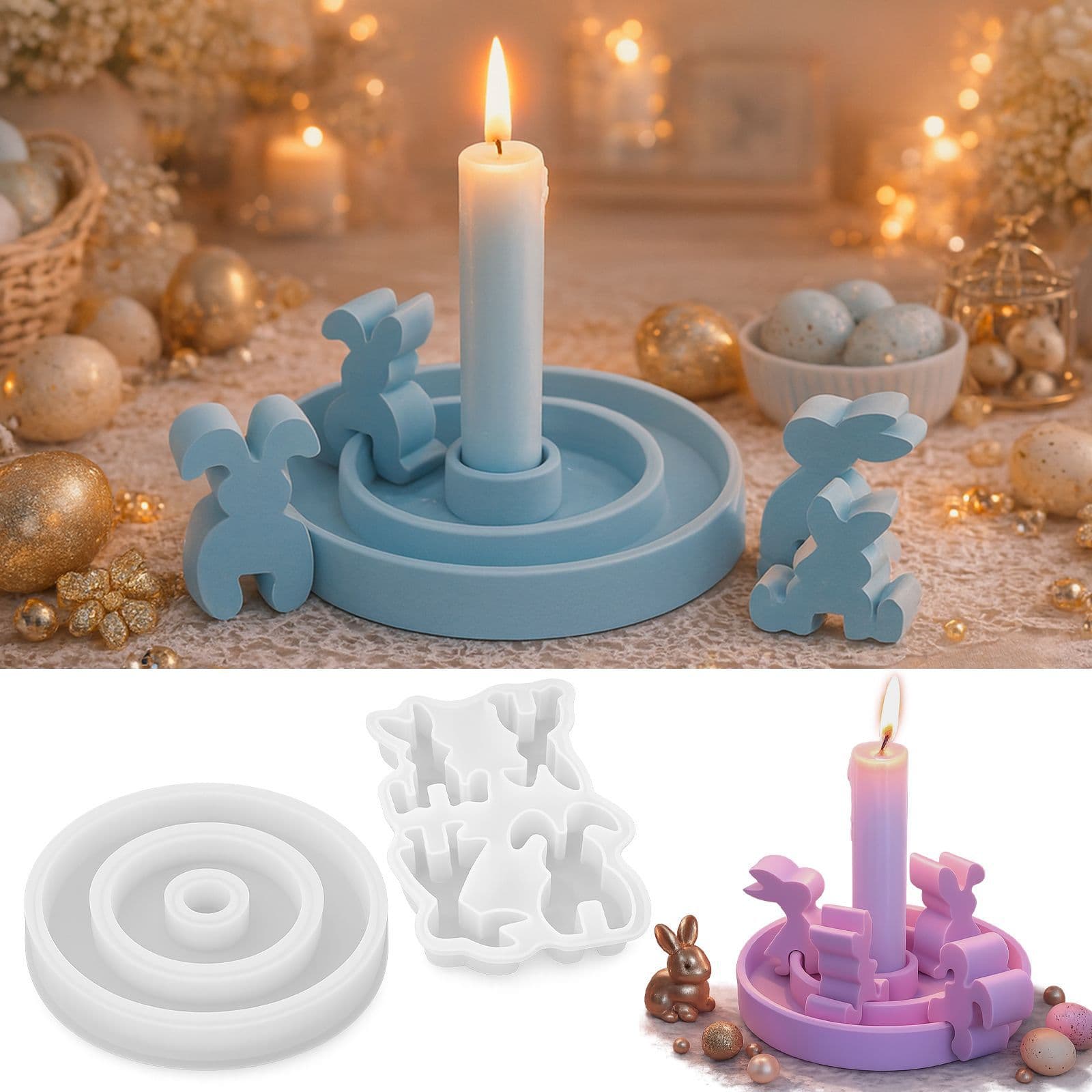 Pangyaya DIY Resin Mold Rabbit Candle Holder Silicone Mold Easter Plaster Candle Holder Decoration Silicone Mold