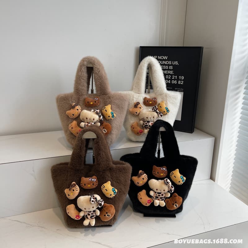2026 New Cat Plush Children's Handbag Cartoon Doll Decorated Cute Girl's Furry Shoulder Bag