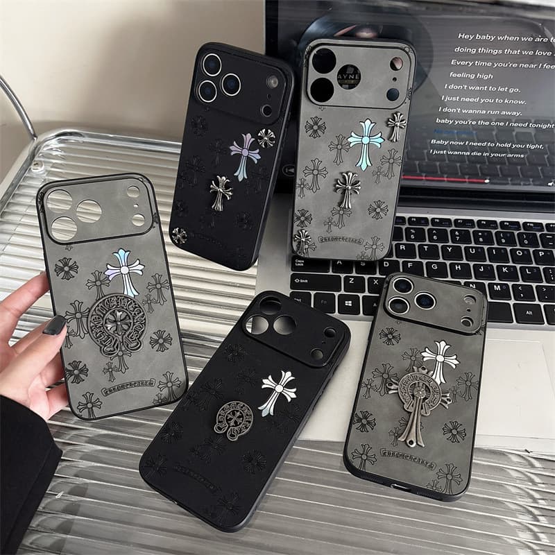 Chrome Hearts 17 Pro Max Phone Case, Leather Compatible with Apple iPhone 15 Pro, Full Coverage Shockproof Case