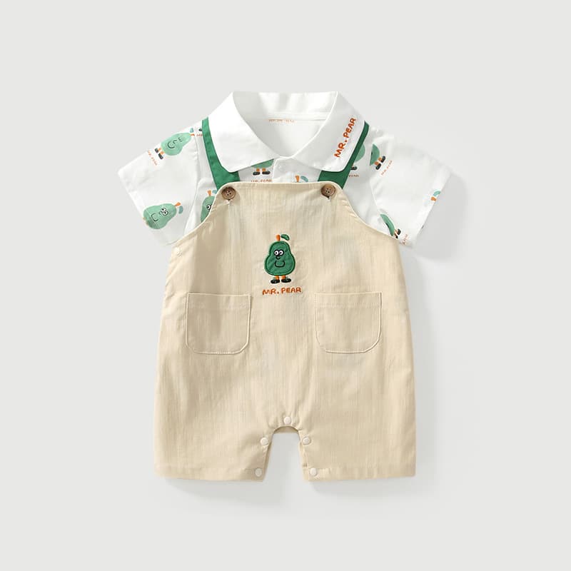 Boys' clothes summer 2025 new set baby boy short-sleeved shirt baby suspenders two-piece set thin