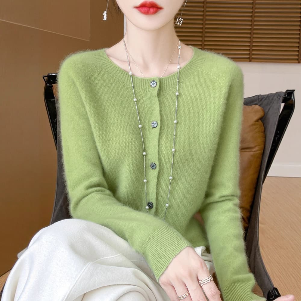 One-Piece Knitwear 100% Wool Women's Versatile Osmanthus Stitch Cardigan Retro Autumn/Winter Thickened Warm Knitted Coat