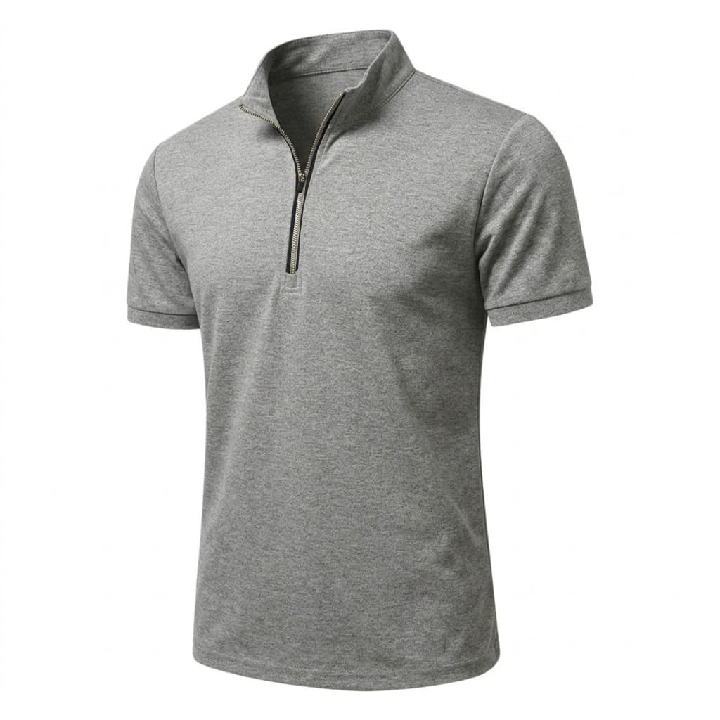 Summer Men's Half-Zip Stand Collar Short Sleeve Polo Shirt Light Business Slim Fit Solid Color T-Shirt Wholesale
