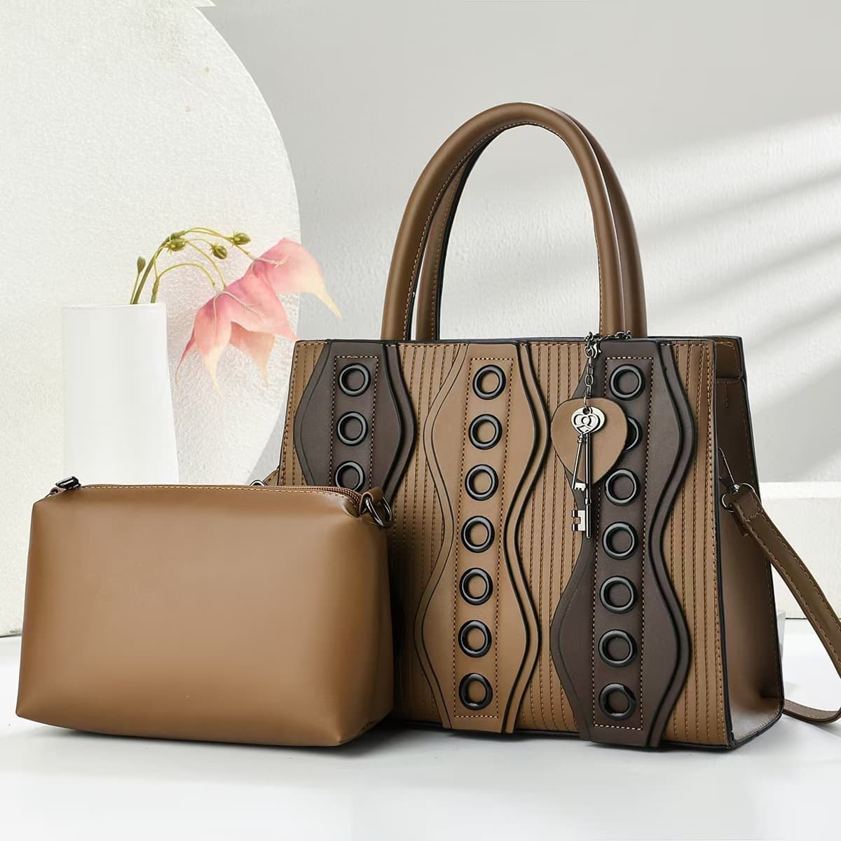 Designer Niche Casual Commuter Tote Bag for Women 2026 Color-Block Handbag Rivet Decor Handbag bags