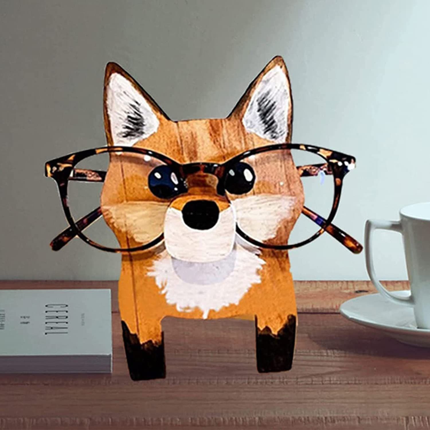 Tony-corgi Wooden Glasses Stand Christmas Gift Wooden Crafts Office Decorations