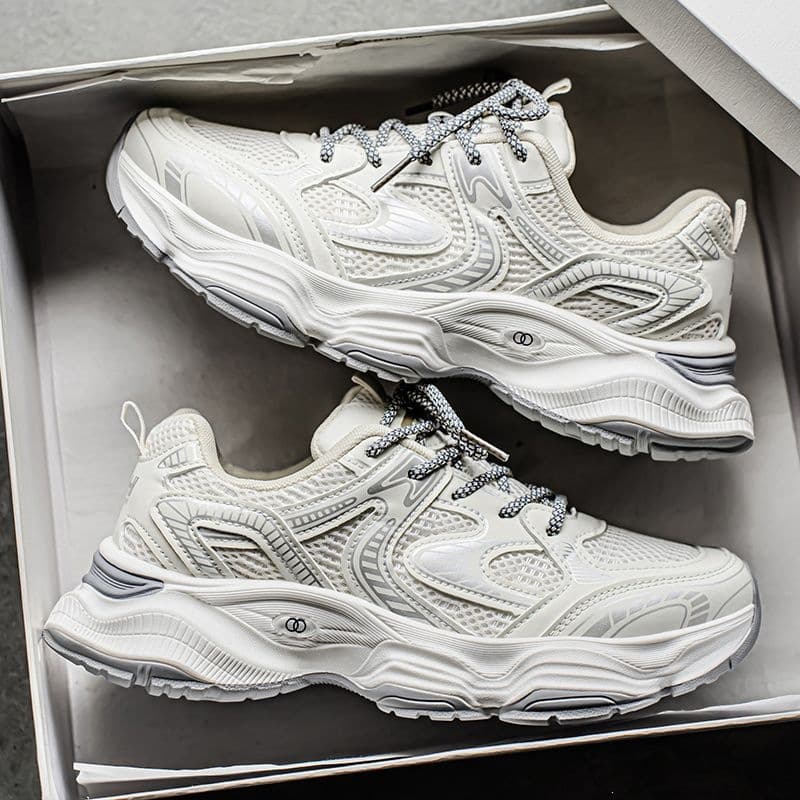 2025 Spring Men's New Breathable Mesh Shoes, Trendy Versatile Thick-Soled Sports Shoes, Casual Dad Sneakers