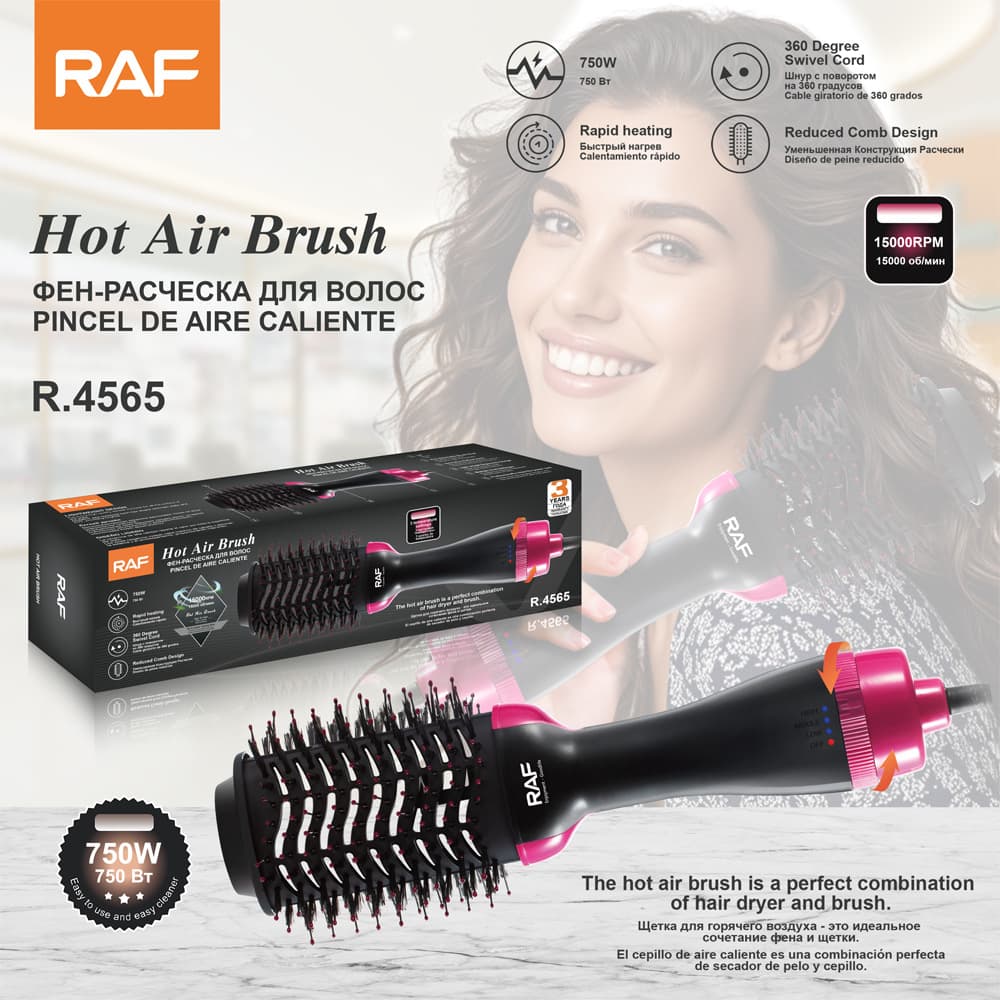 RAF European Standard Cross-Border Multifunctional Curling Iron Hot Air Brush Blow-Dry Brush Curler Hair Styling Comb