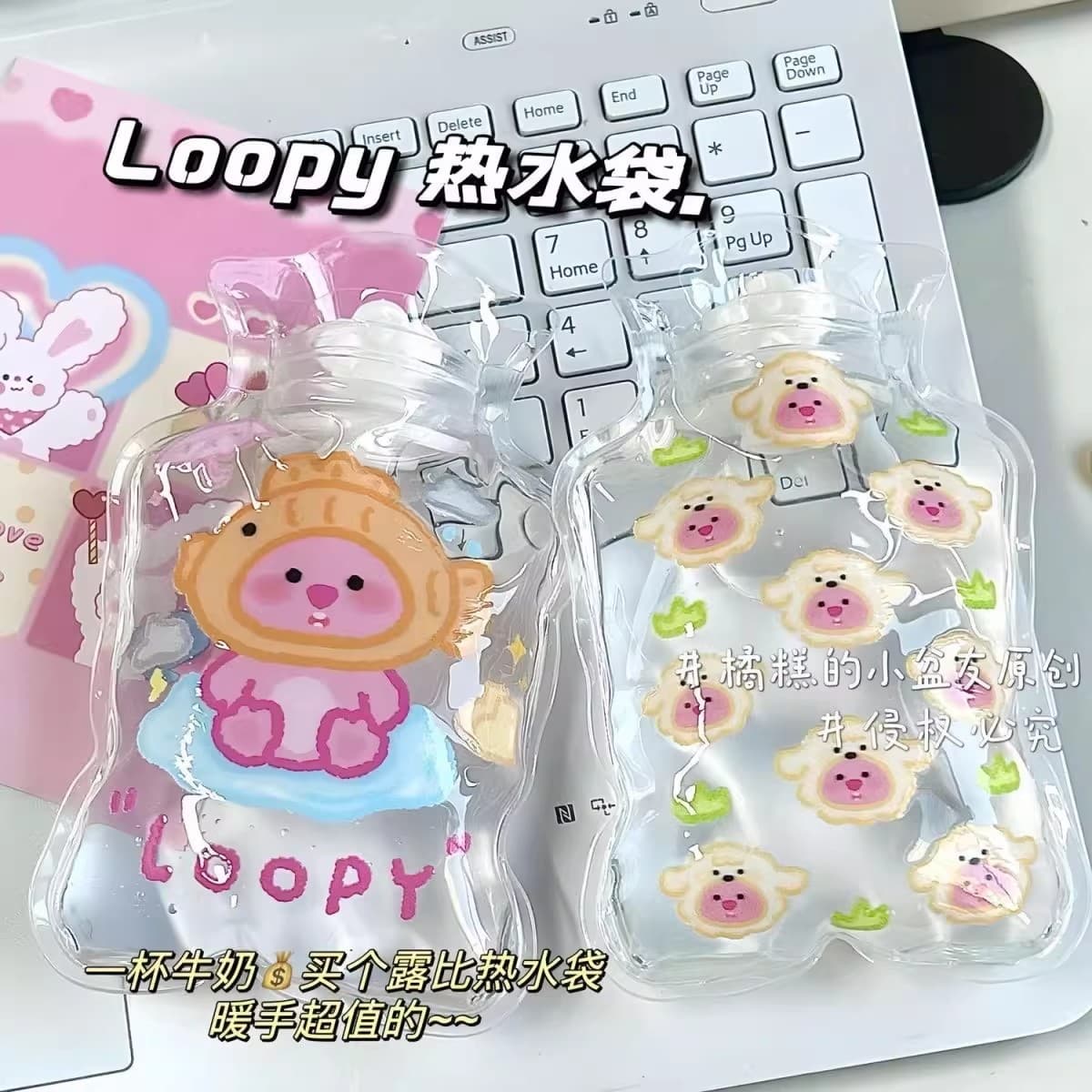 Loopy Hot Water Bag Fillable Cute Hand Warmer Student Transparent Belly Warm Water Bag Mini Ins Heat Therapy Hot Water Bag
