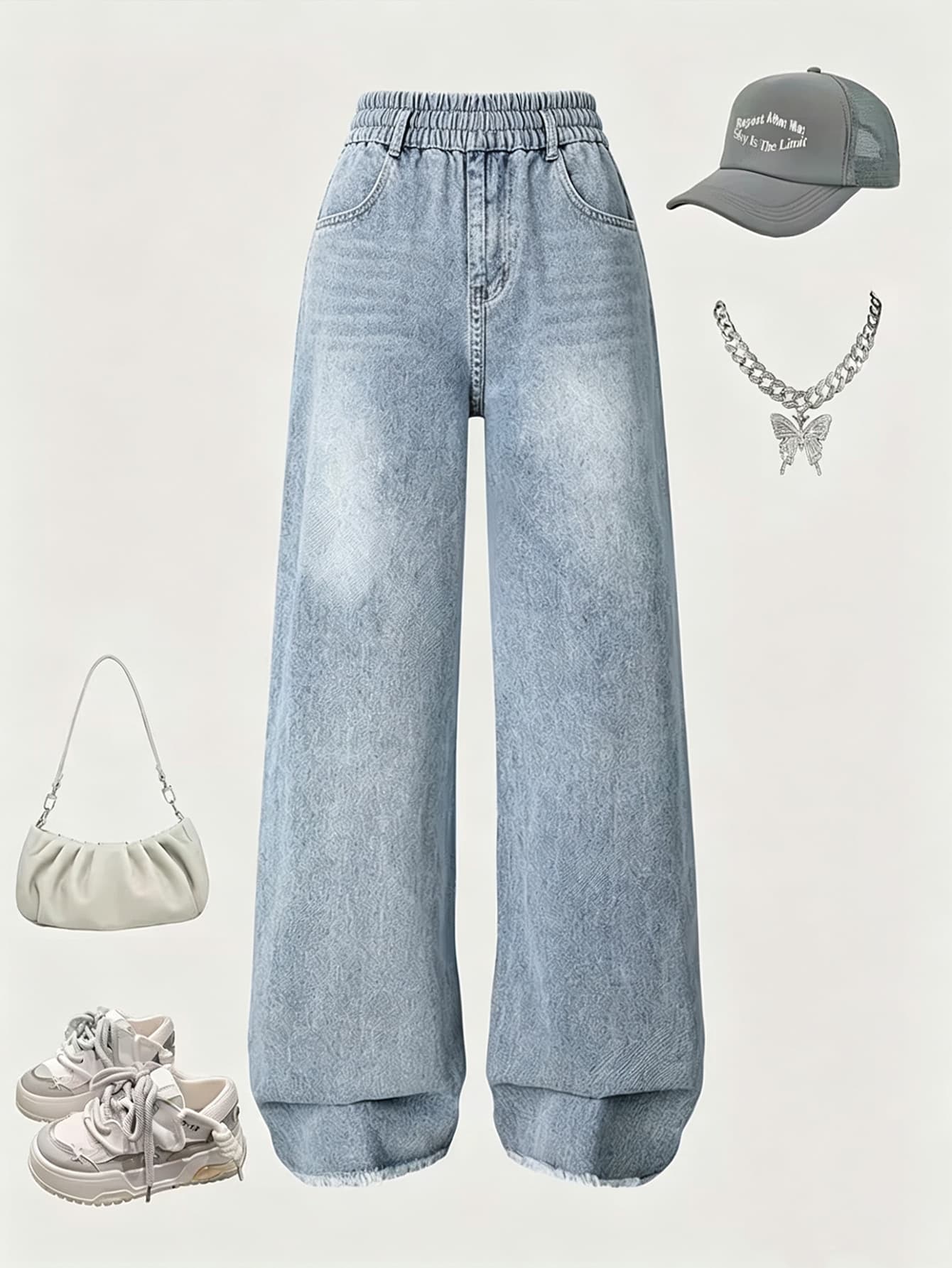 New Spring/Fall Girls' Jeans for Cross-Border Sales, Loose and Casual Straight-Leg Pants for Older Children, Stylish and Versatile Wide-Leg Pants