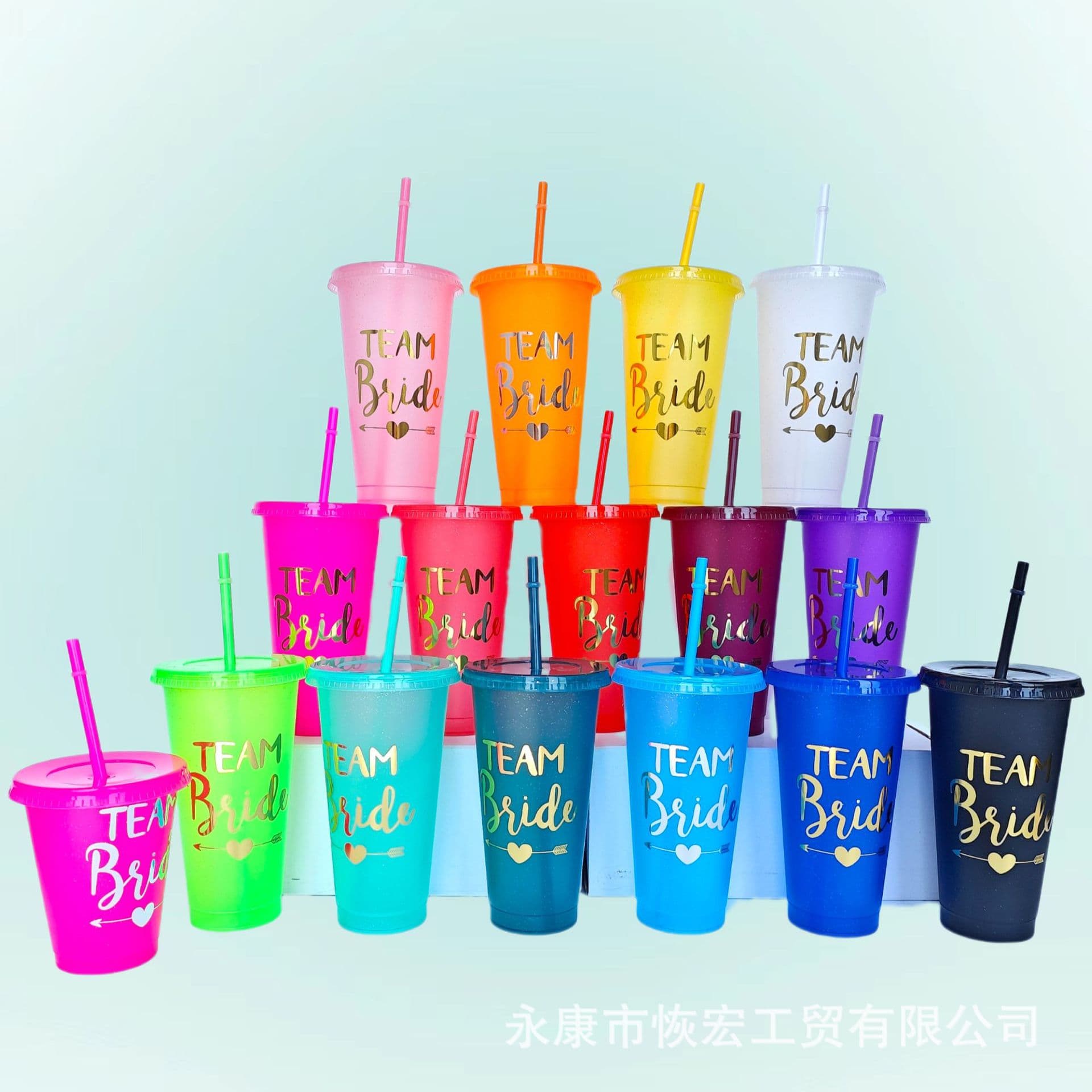 Factory direct cross-border glitter straw cup electroplating logo large capacity 710ml creative pp material plastic can be logo