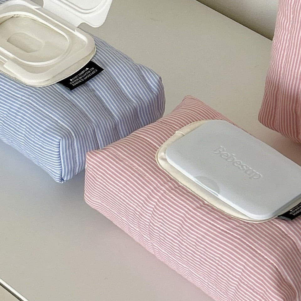 Ins New Quilted Multi-color Striped Fabric Wet Wipe Bag, Portable Flip-top Drawstring Car Tissue Bag Storage