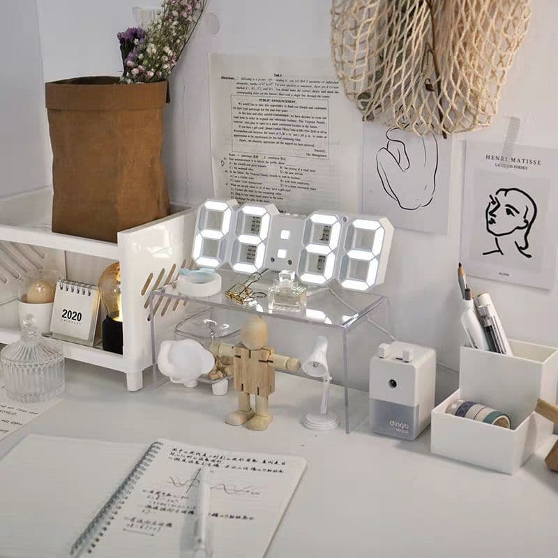 Ins Simple LED Digital Alarm Clock Smart Plug-In Decorative Living Room Wall Clock Luminous Bedside White Digital Clock
