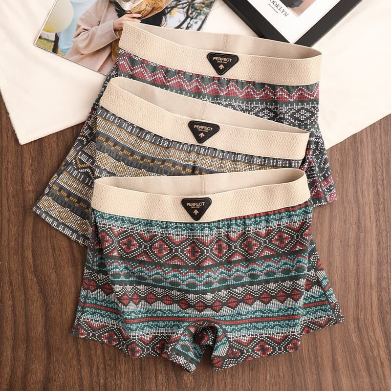 New style retro Chinese style women's cotton antibacterial crotch boxer briefs, ethnic style breathable mid-waist shorts