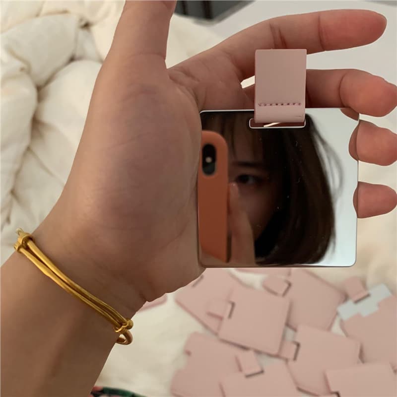 Portable High-end Cream-colored Makeup Mirror Ins-style Stainless Steel