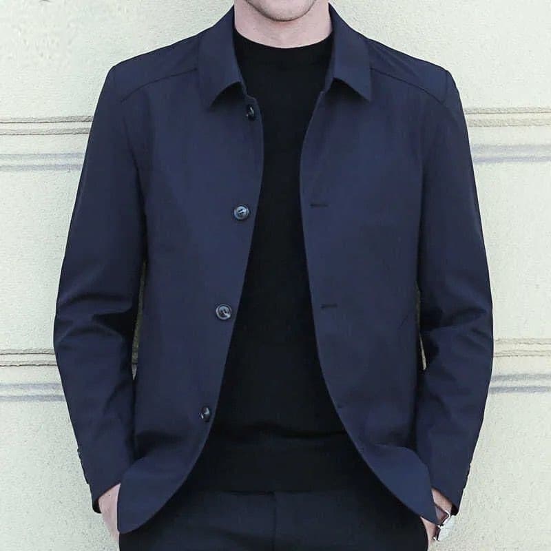 New Men's Spring/Autumn Jacket, Middle-Aged Men's Casual Coat, Loose Fit, Turn-Down Collar, Button Closure, Durable