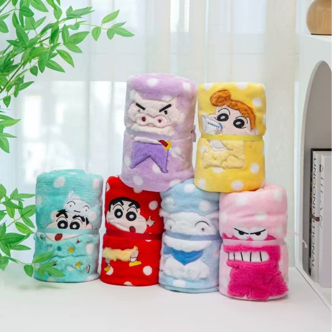 Cartoon Shin-chan coral fleece blanket, thickened cover, office nap blanket, single air conditioning flannel small blanket.