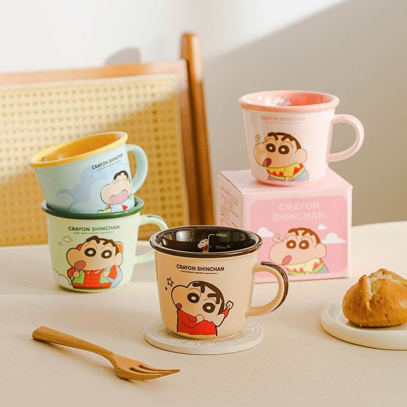 Original Popular Crayon Shin-chan Cup Couple Birthday Gift Cute Ceramic Mug Home Coffee Cup Measuring Cup