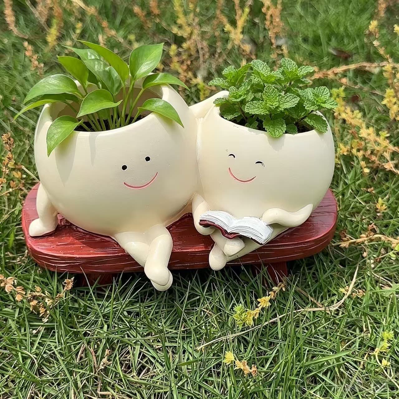 Courtyard Ornament Craft Wholesale Flower Pot Resin Home Reading Succulent Flower Pot Craft Creative Succulent Holder