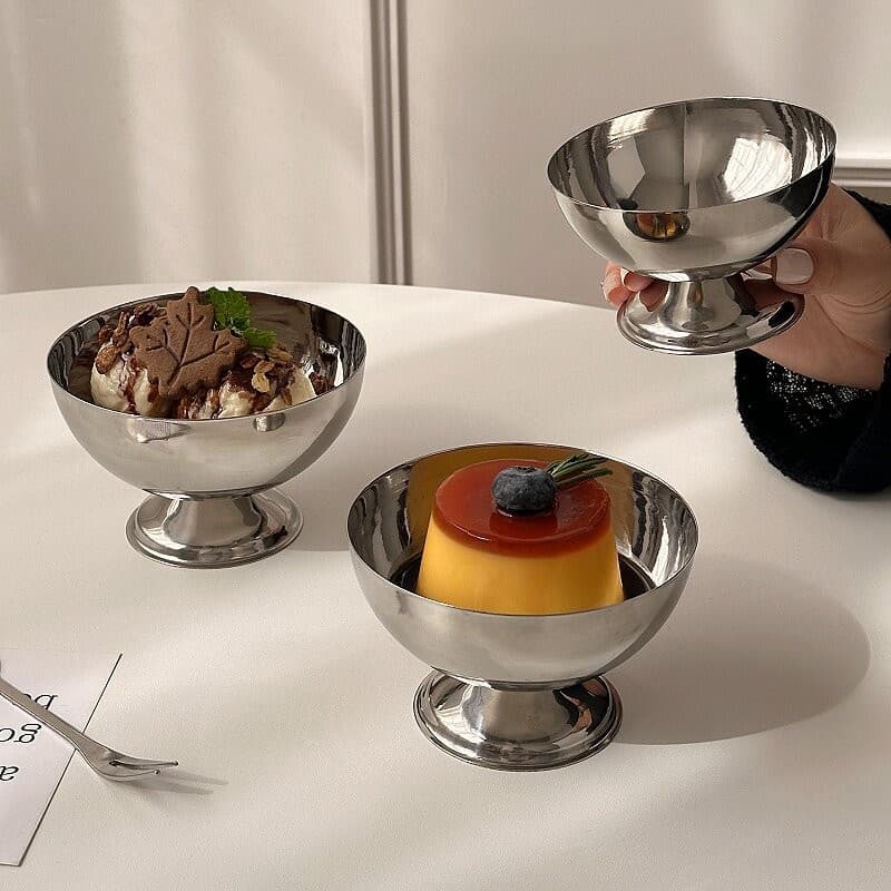 Niche Ins Style Stainless Steel Ice Cream Cup, Fruit Bowl, Round Milkshake Cup, Dessert Tall Bowl