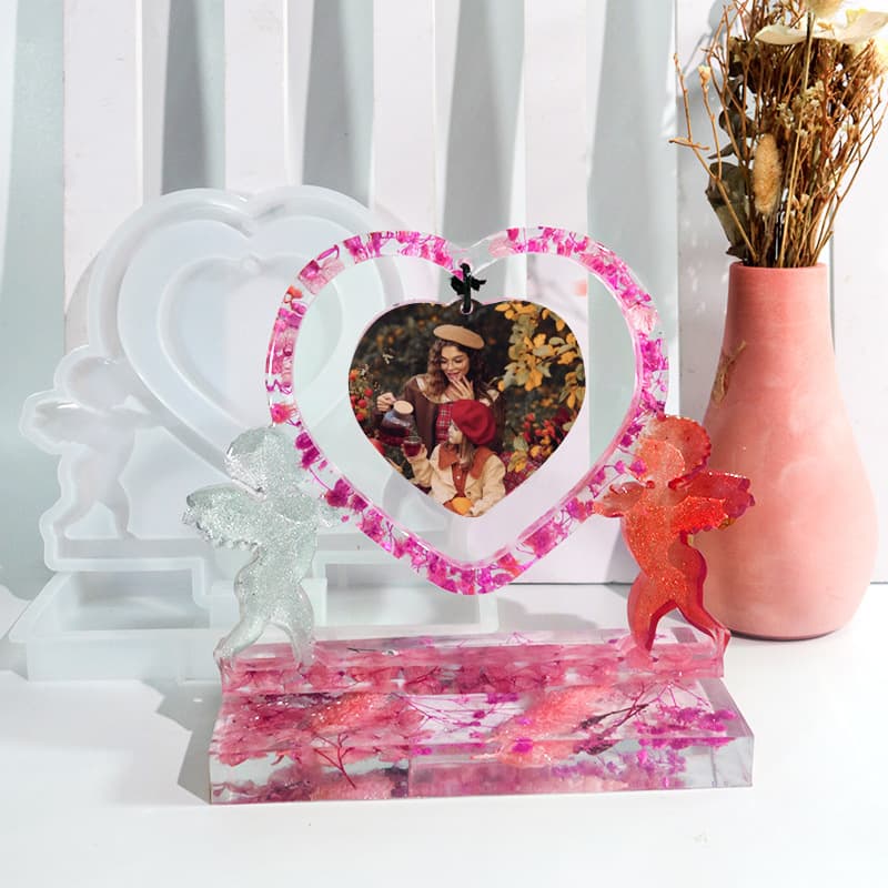 New DIY Epoxy Resin Mold Cupid Couple Love Photo Frame Valentine's Day Home Decoration Tabletop Silicone Mold