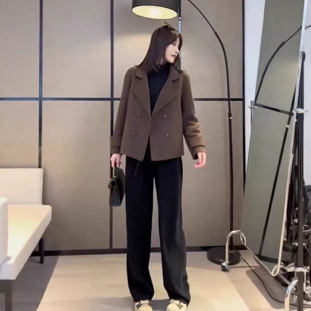 2026 Spring Autumn New High-End Double-Faced Wool Fashion Versatile Short Jacket with Notch Lapel Popular Women's Clothing
