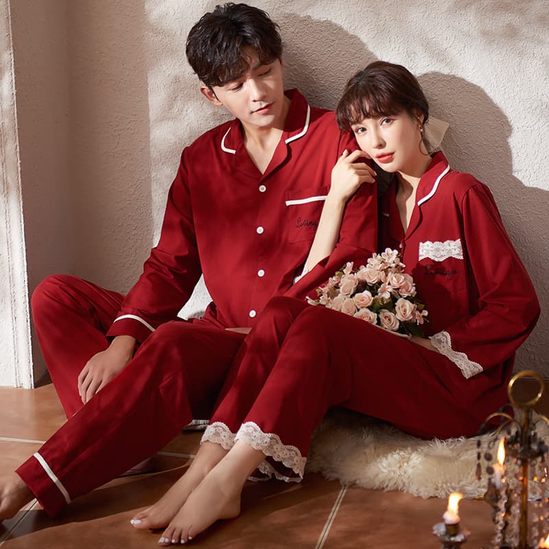 Couple pajamas for women spring and autumn pure cotton red newlywed men's winter high-end home wear set animal year