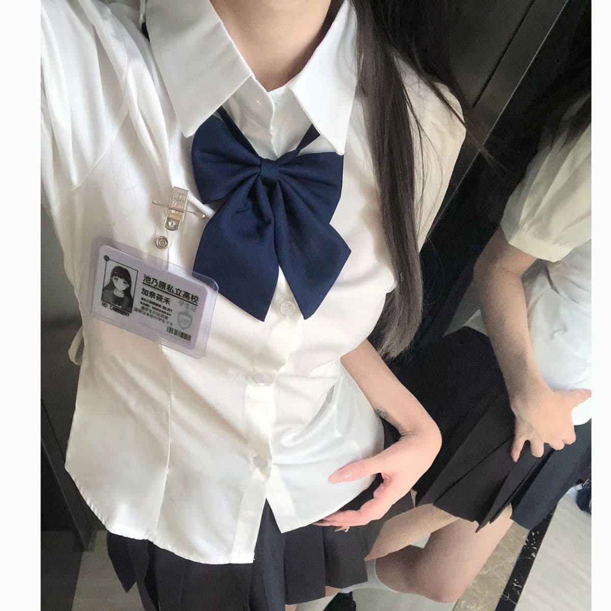 2025 New Spring/Summer Style Hot Girl Short-Sleeve Waist-Cinching Versatile School Style Slimming JK Lace-Up Shirt Set Cross-Border