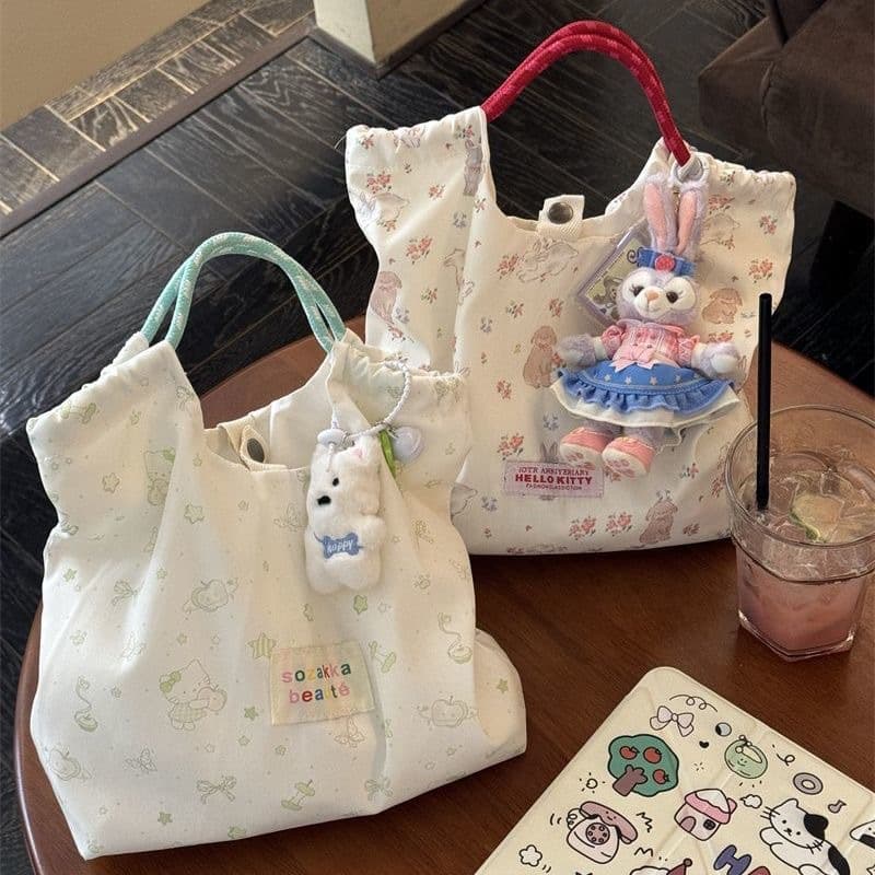 New Cute Floral Shoulder Canvas Bag Student Women's Shoulder Bag Large Capacity Tote Bag Tote Commuting Bag Trendy