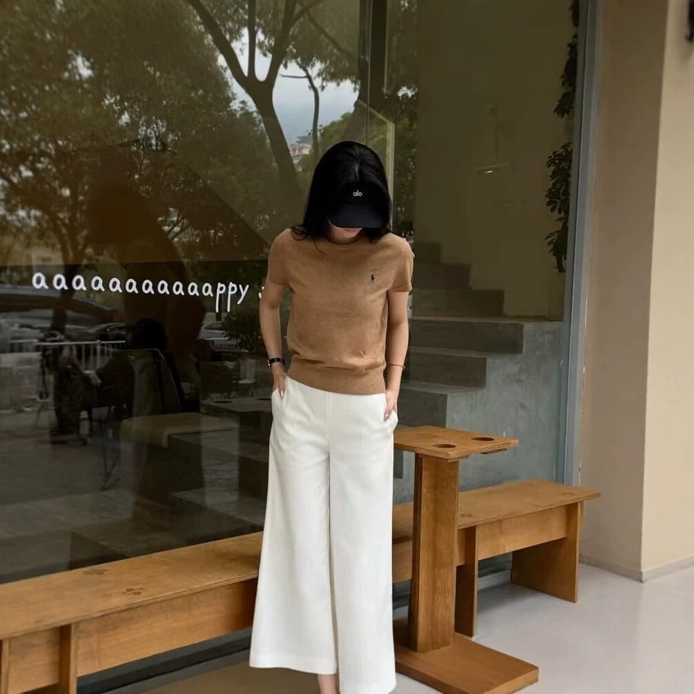 2026 New Model Rl Seven-Color Solid Color Pony Crew Neck Knit Sweater Women's Short-Sleeve Versatile Slim-Fit Regular Shoulder Design