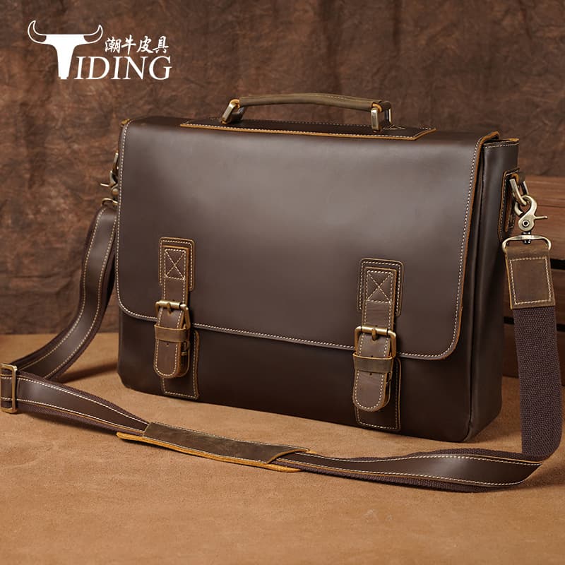 Chaoneo Top Layer Cowhide Handbag Men's Genuine Leather Business Bag Crazy Horse Leather Briefcase Shoulder Bag Enlarged Version Men's Bag