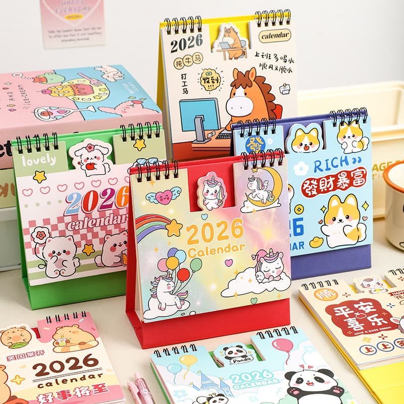 2026 Calendar Cute Cartoon Embossed Desktop Calendar Horse Year Notebook Diary Calendar